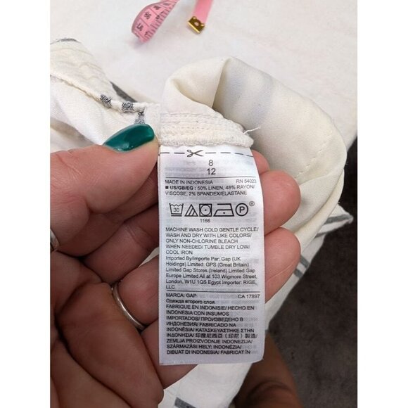 GAP off white black stripes linen and rayon ankle pants women's size 8 K3 - Picture 6 of 6